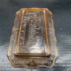 Vintage Tiara Indiana Glass Plate Tray Orange Pink The Last Supper Glass Dish