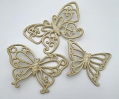 Vintage Butterflies Wall Decor Set of 3 Homco Made In USA 1978 Ivory White