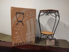 Longaberger Wrought Iron Generations Metal Stand/Table with Wood Shelves & Box