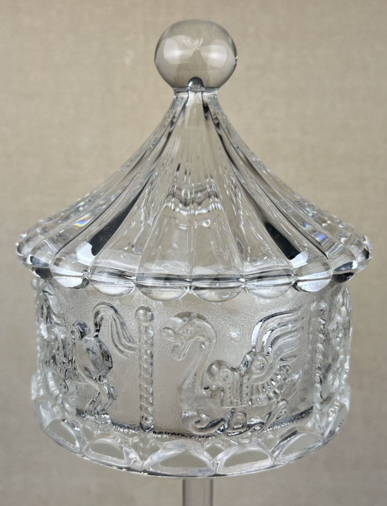 Vtg Goebel W German Lead Crystal Carousel Animals Circus Tent Covered Candy Dish