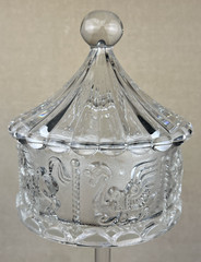 Vtg Goebel W German Lead Crystal Carousel Animals Circus Tent Covered Candy Dish