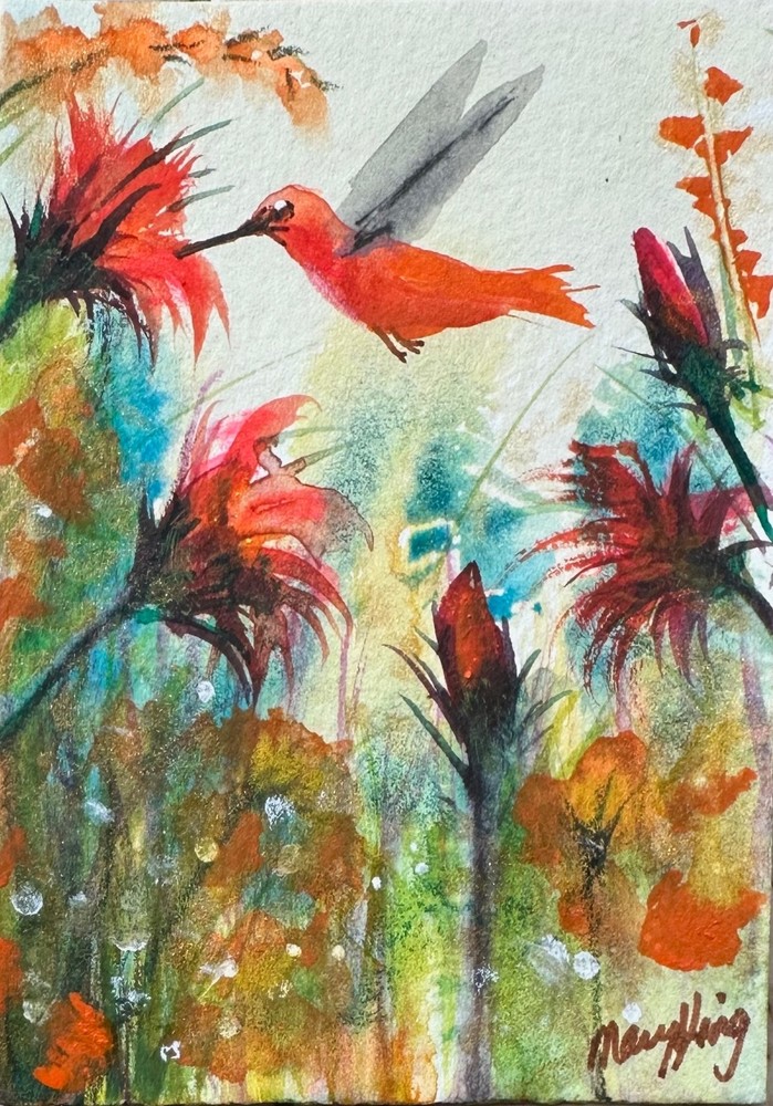 Watercolor ACEO Original Painting by Mary King – Hummingbird