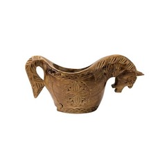 Vtg Mid-Century Hand-Carved Norwegian Viking Wooden Horse Ale Bowl Kasa Olhest