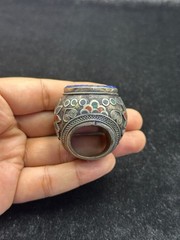 Huge Beautiful Silver Unique Old Ring With Islamic Writing Lapis lazuli Stone