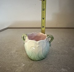 Antique Majolica Figural Lady Face Cup Toothpick Holder Victorian Art Nouveau