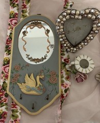 Vintage Shabby Chic Cottage Decor Lot Dresden Roses Swan Mirror Heart