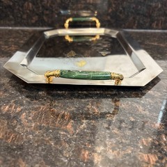 Vintage Serving Platter Inox 15/10 Steel with Green Gold Italy Beautiful Tray