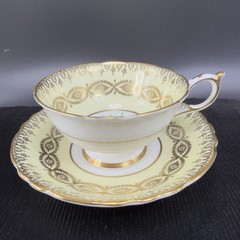 Antique Paragon Cabbage Rose Tea Cup and Saucer Set Heavy Gold Pattern England