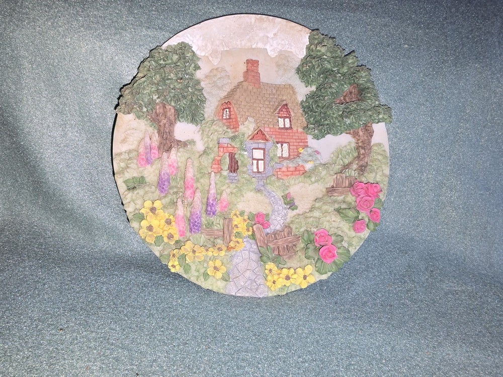 Decorative Multicolor Raised Cottage Scene Wall Plaque Relief Plate