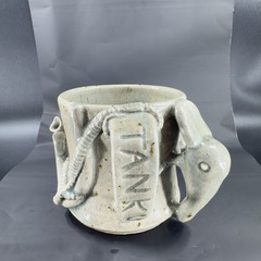 Hand Made Stoneware Pottery Large Heavy Mug Cup 3D Sea Creatures Marked Handle