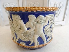 Art Nouveau Eichwald Czech Art Pottery Neoclassical Cobalt Blue/White Jardinere