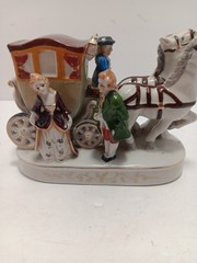 Hand Painted Porcelain Stagecoach W/Passengers Figurine Made In Japan 6.5″L