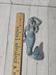 Mermaid Rustic Cast Iron Antiqued Single Hook Storage Wall Hook 6″ Blue Nautical