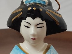 Vintage Unbranded Ceramic Hanging Incense Geisha Girl Bust in Blue Kimono