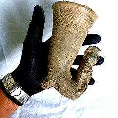 300 BC Ancient Roman Terracotta Drinking Rhyton Ceramic Artifact Intact Pottery