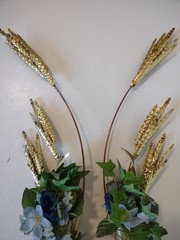 Vtg Home Interiors Brass Wheat Sheaf 2 Piece Wall Hanging Decor MCM Homco 31″