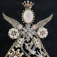 Framed Rhinestone & Faux Pearl Angel Jewelry Collage Wall Decor Art