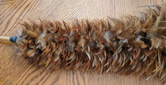 AntiQue Feather Duster w Gorgeous Red Chinese Chicken Feathers *DISPLAY–UNIQUE!