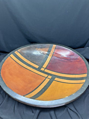 Vintage Colombian Wooden Bowl Hand-Painted Geometric Design 11.5″ Diameter