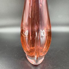 1990s Hand Blown Glass Vase Artist Signed Cranberry Faceted Glass Vase Vintage