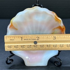 VTG Akro Agate Slag Glass Orange Swirl Clam Shell Trinket Dish Soap #246 USA