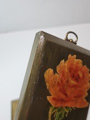 2x Floral Roses Handmade Wooden Lacquer Wall Art Plaques Wall Decor 70s 80s Vtg