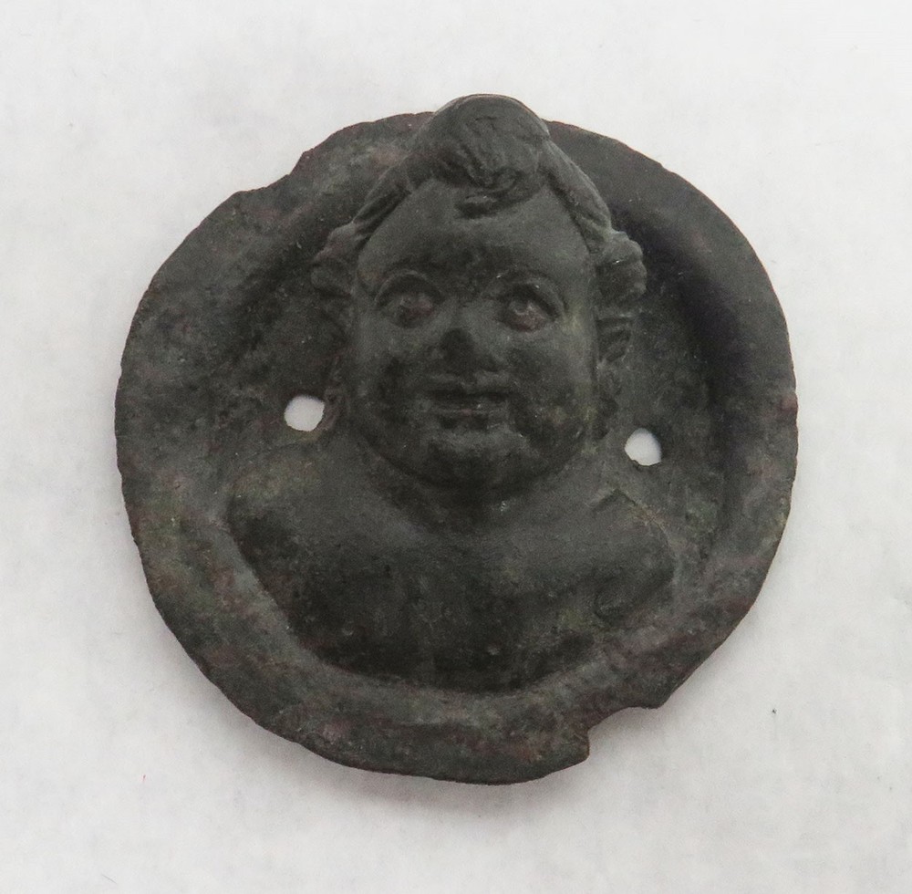 1ST-2ND CENTURY AD ROME RELIEF FIGURAL BRONZE PHALERA GOD BACCHUS ORNAMENT MOUNT