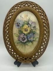 Homco Gold Lattice Frame Fran Anderson Vintage Floral Print Cottagecore Frame