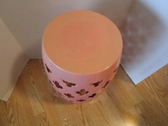 Enameled Steel barrel Shape reticulated Pink Stand Stool side Table bold design