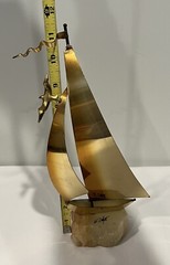 Handcrafted John DeMott Brass Sailboat Seagull Onyx Base Nautical Sculpture 12”