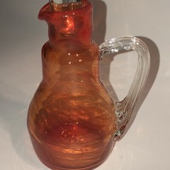 Vintage Glass Cruet Bottle W/ Stopper MCM Orange Pretty Empoli Fun