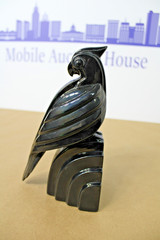 Vintage Fitz & Floyd Art Deco Jet Black Parrot Single Bookend, Weighted Figure