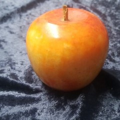Antique Italian? Alabaster Stone Fruit Marble Red Yellow Apple Great Wood Stem
