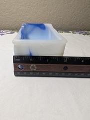 Akro Agate No. 657 Glass Lily Planter Marbleized Blue Made In USA Signed