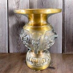 Antique Buddhist Altar Fitting Flower Stand Vase Metal Brass Heavy Made Korea