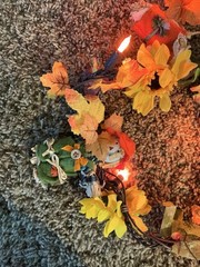 Avon Lighted Harvest Garland Scarecrows Sunflowers Orange Light Set Working