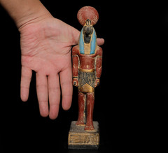 Ancient Egyptian Antiques Ra Falcon God Statue Black Stone Solar Disc Figure BC