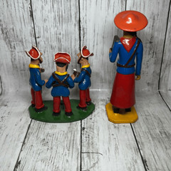 Brazil Folk Art Terra Cotta Figurines Band Soldier Red Blue Clovis Valderi