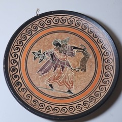 Greek God Hera Terracotta Handmade Plate Greece Pottery 1960s Folk Art 8 Inch