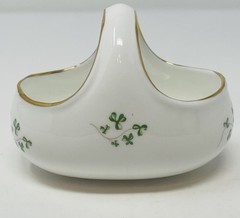 Royal Tara Fine Bone China Handled Shamrock Basket Ireland Gold Trim Trellis