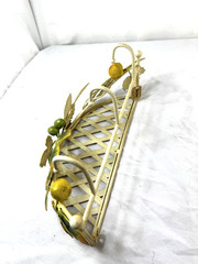 Vtg Decoline Tole Metal Fruit Leaves Shelf Hooks Rack Wall Shabby Cottage Tag FS