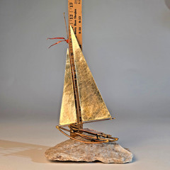 Mid-Century Modern Brass & Copper Sailboat by DeMott on Quartz