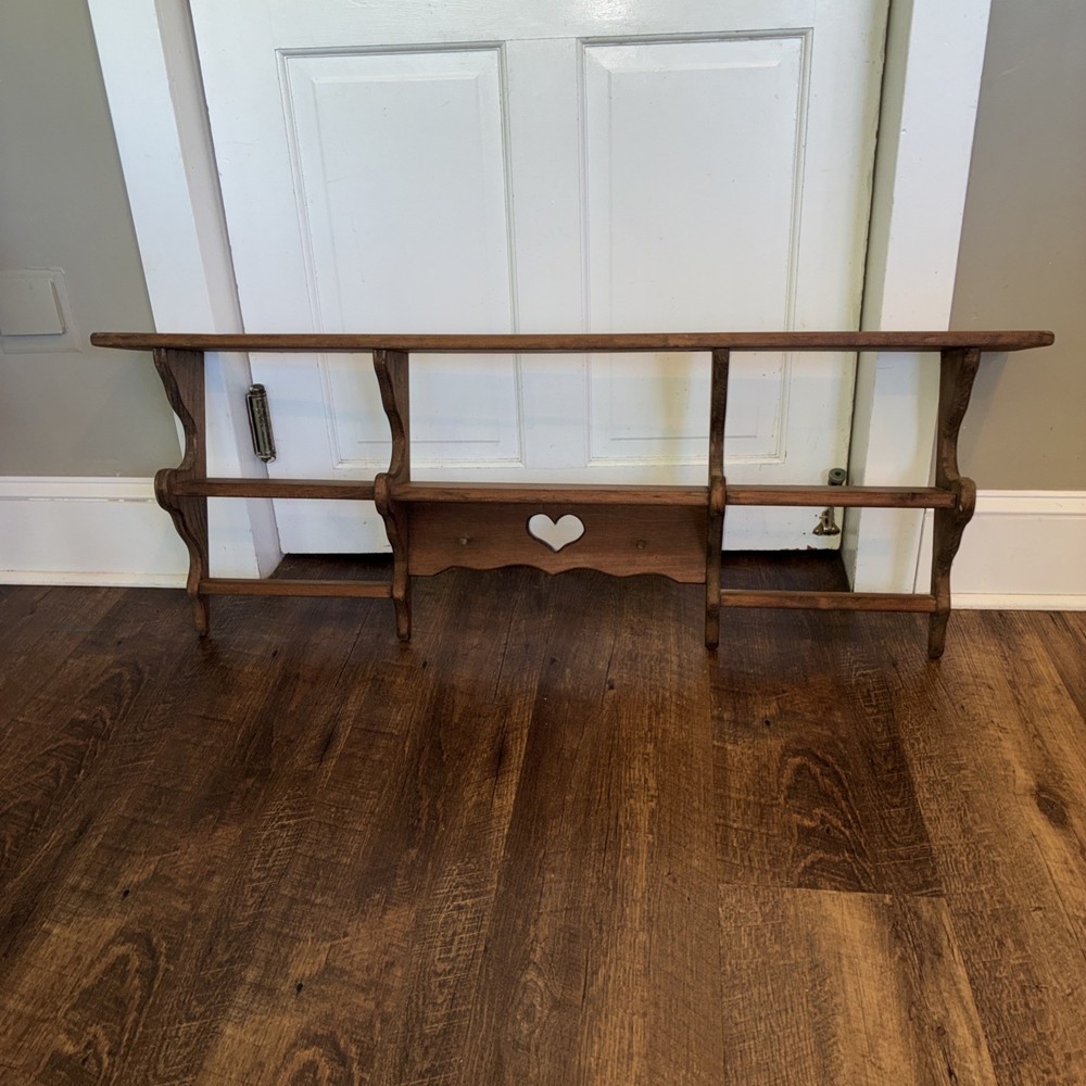 Vtg XL LARGE Wood Heart Shaped Shelf Hooks 90s Cottage Country Granny Core 48×18