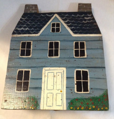 Unbranded wood blue house flat stand alone hanging decorative painted handmade?