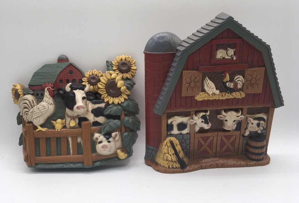 Vtg 1997 Home Interiors Farm Barn Animals Sunflowers Wall Hanging Art Decor