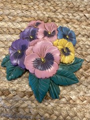 VTG Home Interiors Teapot Pansies 90s Wall Decor Hanging Granny Cottagecore MCM