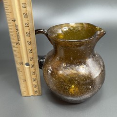 Mid Century Hand Blown Art Glass Mini Pitcher Creamer Jug Amber Bubbles All Over