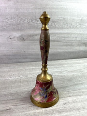 Vintage Unbranded Hand Painted Floral Brass Bell 9.25”