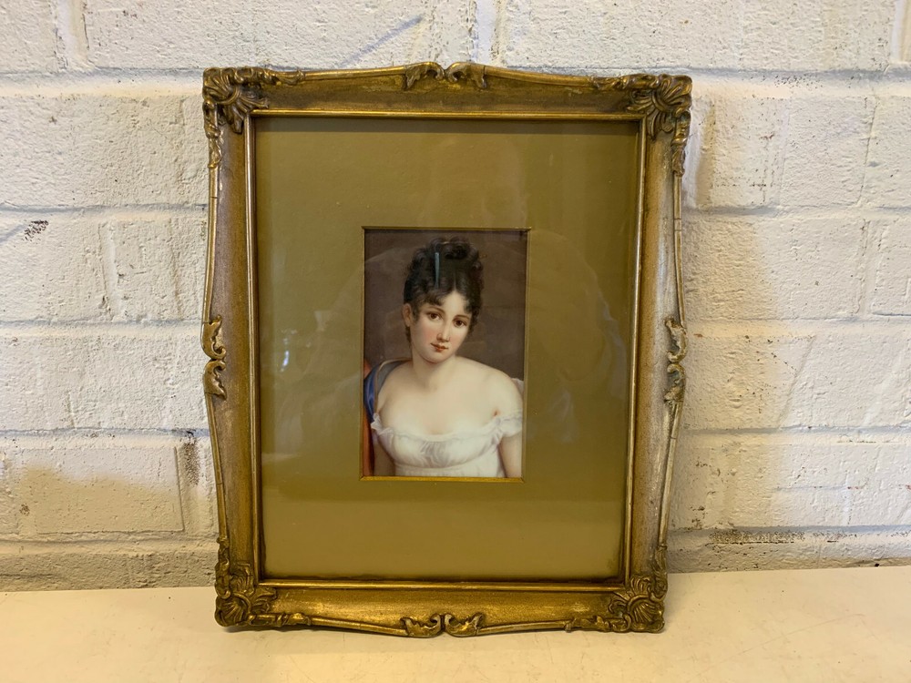 Antique Painted Plaque of Juliette Recamier Framed After Francois Gerard