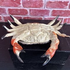 Unusual Realistic Large Heavy Cast Iron Crab Trinket Box 8.5” Long